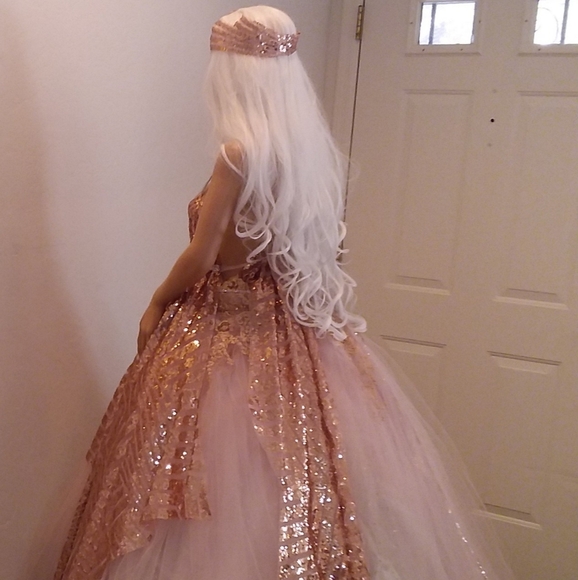 "HELEN" Blush Art Deco Wedding Ballgown Set - Picture 10 of 16